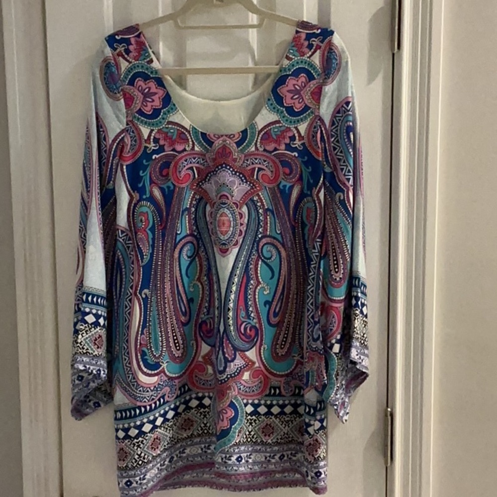 NWOT Pink Owl Apparel Paisley Multicolor Dress w/ Unique Shaped Bell Sleeves - Picture 8 of 15